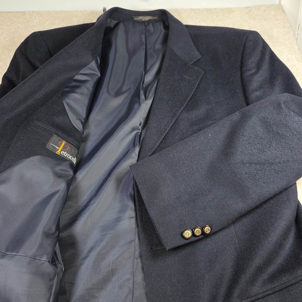 Petrocelli Blazer‎ Mens 44L Navy Blue Silk Wool Cashmere Gold Button Sport Coat